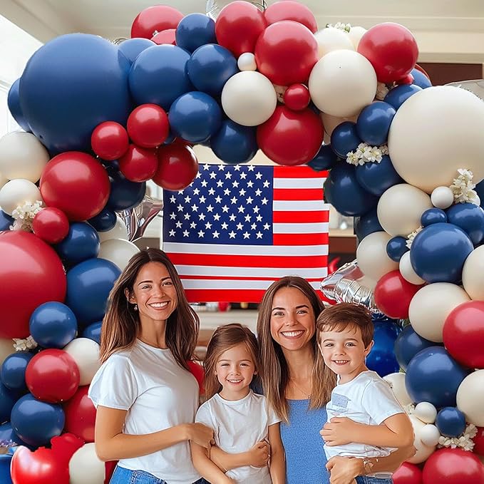 Red White Blue Balloons Arch Kit, Double Stuffed Dark Ruby Red Navy Blue Ivory White Balloons Garland for Patriotic Baseball Graduation Nautical Birthday Party Independence Day Decoration
