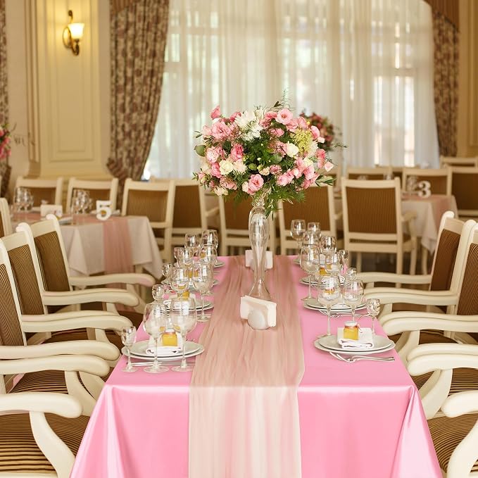TURSTIN 4 Packs Gradient Pink Satin Tablecloth 102 x 58 Inch Overlay Satin Table Cover Rectangle Bright Silk Tablecloth Smooth Fabric Table Decoration for Wedding Banquet Party Events