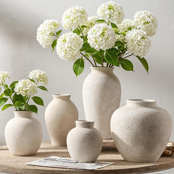 Vanselia Ceramic Flower Vase Home Decor - Large Tall Farmhouse Table Vases Rustic Vintage Living Room Kitchen Bedroom Decorations for House Book Shelf Office Coffee Desk Dining Fireplace (10" Rustic)
