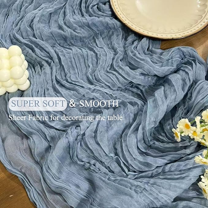 12Pack Dusty Blue Cheesecloth Table Runner 10Ft Gauze Table Runner Blue Cheese Cloth Table Runners Long Sheer Fabric Tablerunners for Wedding Party Bridal Shower Thanksgiving Christmas