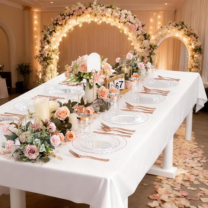 YOUBET 60PCS Rose Gold Plastic Plates - Scalloped Disposable Plates include 30 Dinner Plate, 30 Dessert Plate for Party & Wedding & Baby Shower