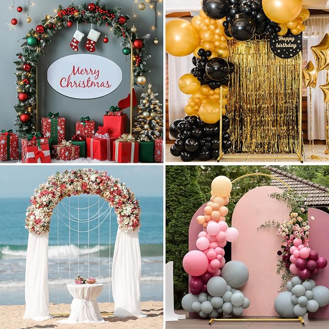RUBFAC Metal Arch Backdrop Stand Set of 2 (6FT & 7.2FT), Gold Wedding Arch Frame Balloon Stand for Birthday Baby Shower Anniversary Bridal Graduation Indoor Outdoor Party Decoration