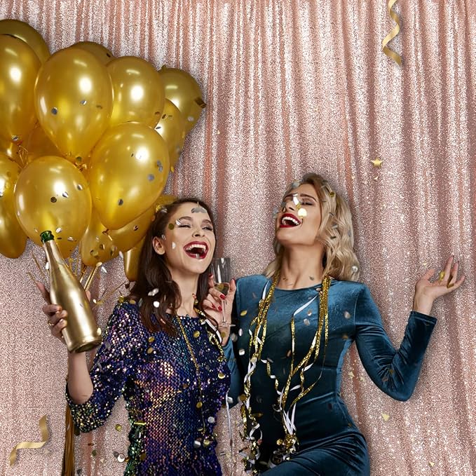 PartyDelight Rose Gold Sequin Backdrop 6x6ft 4 Inch Rod Pocket | Dense 3mm rose gold sequins on mesh backing with 4 inch rod pocket for full body photos ceremony arches party walls and stage