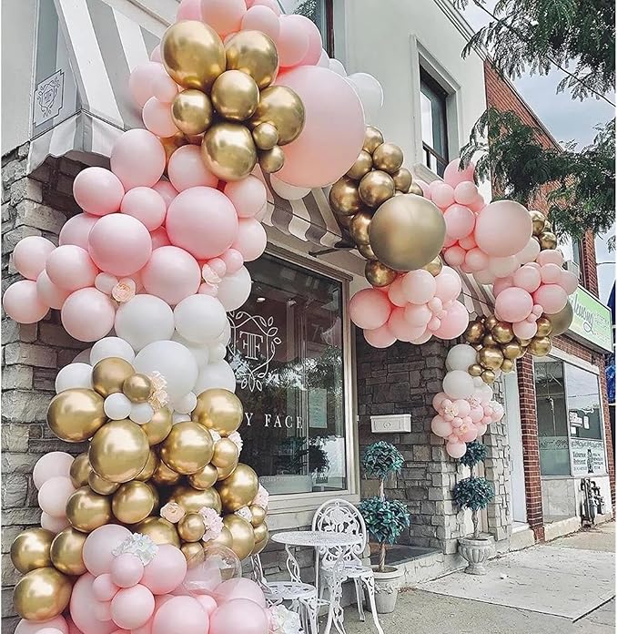 412Pcs Pink and White Balloons Arch Kit,18 12 10 5 Inch Pink and Gold Balloon Garland Pastal Pink White for Women Girls Birthday Bridal Baby Shower Decorations