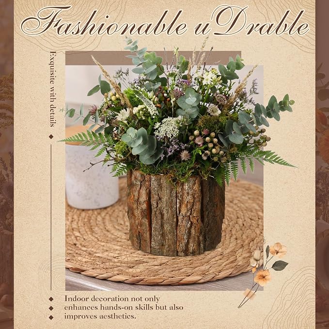 12 Set Wooden Vase for Centerpieces Wedding Flower Table Centerpieces Decor Rustic Bark Stump Bucket Farmhouse Wood Planter Pot for Woodland Party Window Home (Flower Foam,Medium)