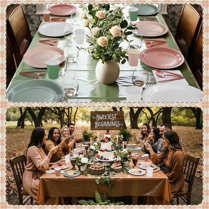 Mimorou 354 Pcs Woodland Plates and Napkins Set Serves 50 Guests Gradient Green and Brown Tablecloth Plates Cup and Napkins Tableware for Forest Animal Birthday Wedding Baby Shower Party Supplies