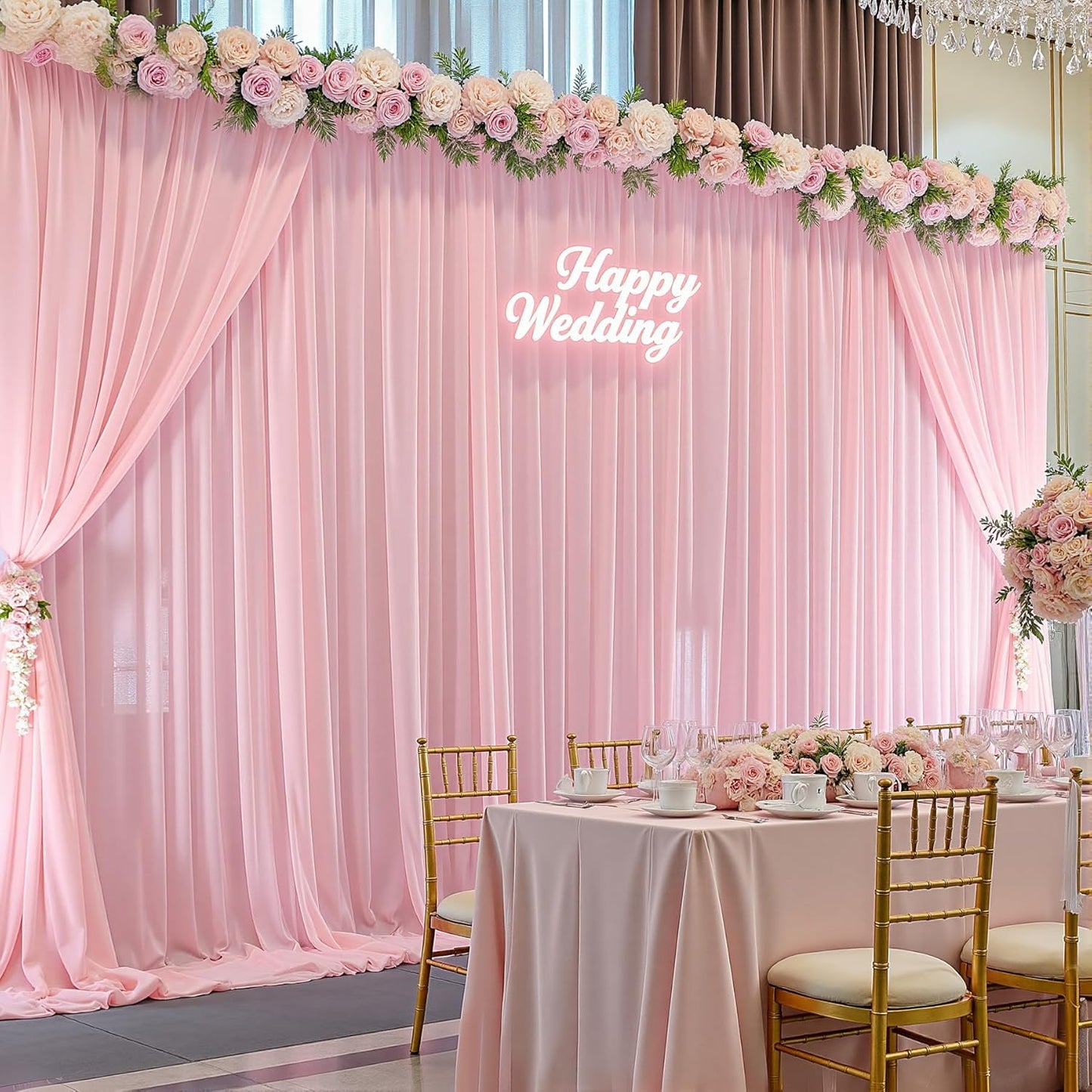 10ft x 10ft Peach Pink Backdrop Curtains, Wrinkle-Free Sheer Chiffon Fabric Photo Backdrop Drapes for Wedding Arch Party Ceremony Stage Photography Decorations