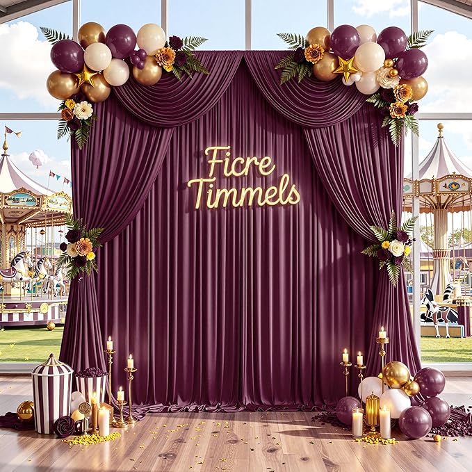 30 ft x 10 ft Wrinkle Free Maroon Backdrop Curtain for Parties, Polyester Burgundy Photo Backdrop Drapes 6 Panels 5x10ft for Baby Shower Wedding Birthday Party Engagement Ceremony Decoration