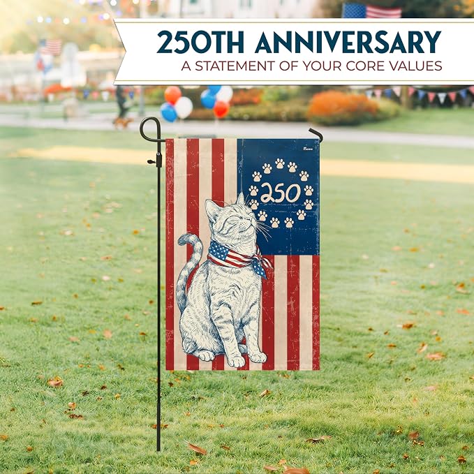 FLAGWIX American 250 Anniversary Patriotic Cat Garden Flag - Polyester Double-sided Yard Flags For Outside Garden Flag (11.5" x 17.5") - 4th of July Decorations for Home Yard Garden Decor Banner