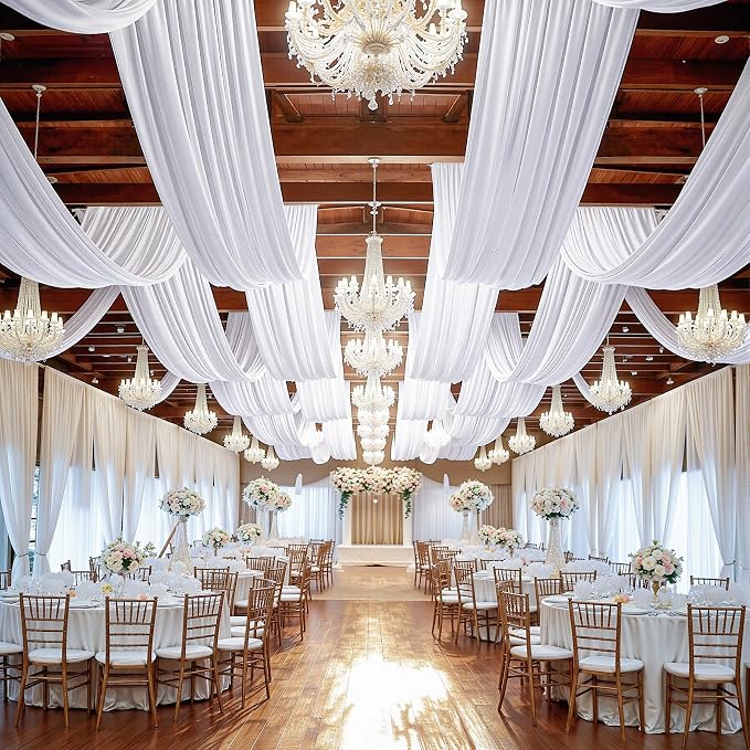 40ft x 15ft White Backdrop Curtain Panels for Weddings - Wrinkle-Free Polyester Photo Drapes for Birthday Party, Photography Background, Stage Decor