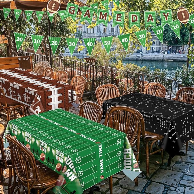 NatNarr 6 Pack Plastic Football Tablecloth, Football Party Decorations 54 x 108 Inch Disposable Table Cloth for Rectangle Tables Touchdown Table Cover for Football Theme Party Games Decor