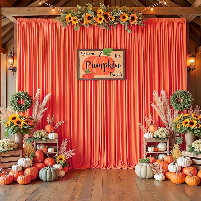 20ftx10ft Wrinkle Free Orange Backdrop Curtains for Parties, Silky Polyester Photo Backdrop Drapes 4 Panels 5x10ft Back Drop Cloth for Wedding Birthday Baby Shower Photography Background