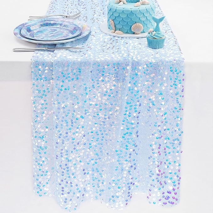 FEXIA Blue Sequin Table Runner 11 x 72 Inches, Sparkly Royal Blue Table Decoration for Wedding, Baby Shower Graduation Party Birthday, Ocean Theme Party, Shimmer Decor for Dining Table, Bridal Shower
