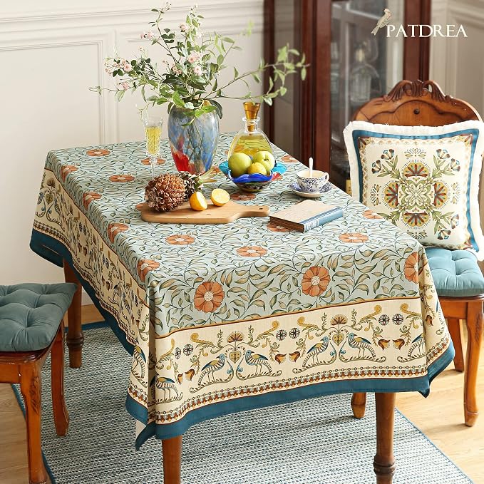 patdrea Vintage French Linen Tablecloth,Square,55"x55"-Wensel | Italian Provencal Table Cloth for Square Table,Colorful Floral Patterned,Dining Room Tea Party Thanksgiving Decor