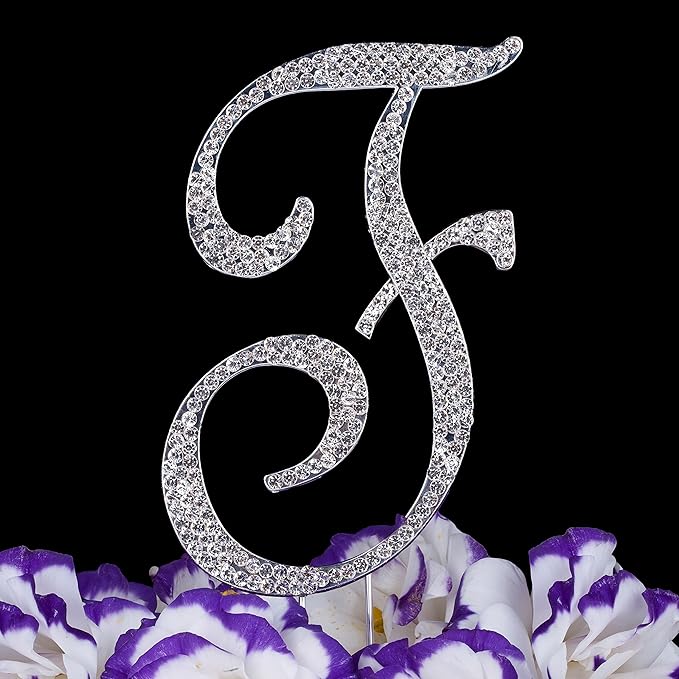 LOVENJOY Gift-Boxed 3.5" Rhinestone Initial Letter F Cake Topper