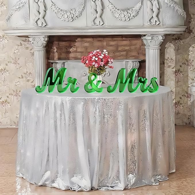 Mr & Mrs Sign for Wedding Table Decor,Large Acrylic Mr and Miss Sign,Photo Props, Freestanding Wedding Centerpiece Table Letters Wedding Decorations for Anniversary,Engagement,Party (Translucent Green, 0.78'')