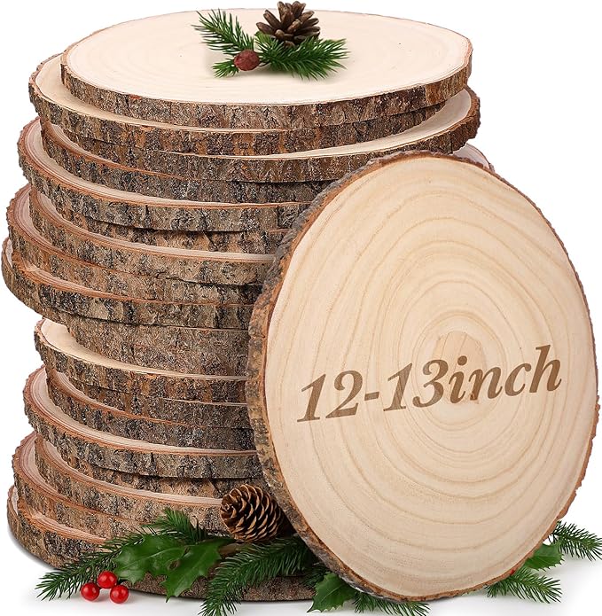 Tioncy 10 Pack Large Wood Slices for Centerpieces Unfinished Rounds Wood Slabs for Tables Decor Natural Wooden Circle for DIY Crafts Rustic Wedding Centerpiece Decor (12-13 Inch)