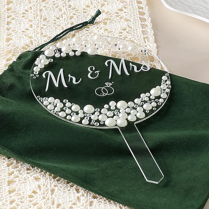 Coucoland Mr and Mrs Cake Topper - Acrylic Wedding Cake Decor with Pearls and Rhinestones for Engagement Bridal Anniversary