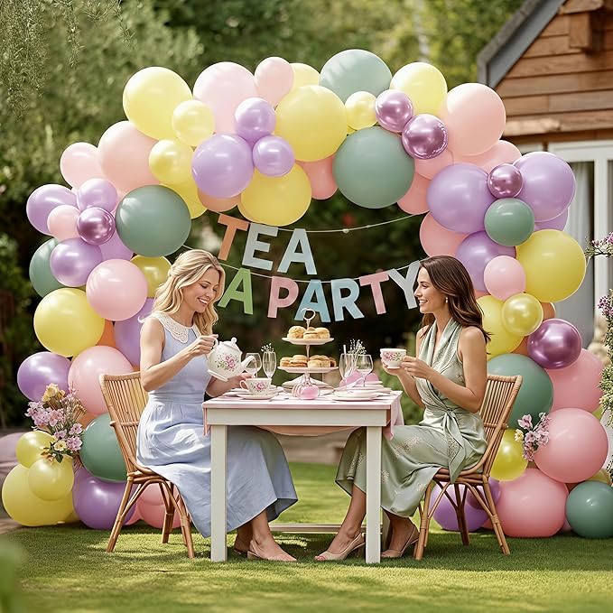Green Pink Balloon Arch Kit Double Stuffed Light Pastel Lavender Yellow Pearl Balloon Garland for Baby Shower Birthday Spring Wildflower Fairy Garden Tea Butterfly Party Decorations