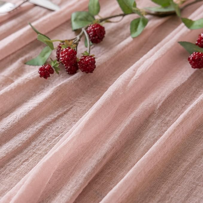 Keketoarrange Dusty Pink Mothers Day Table Runner Cheesecloth Gauze Rustic 120 Inch 10 FT for Wedding Baby Shower Bridal Shower Birthday Engagement Party Long Sheer Boho Spring Summer Home Decorations