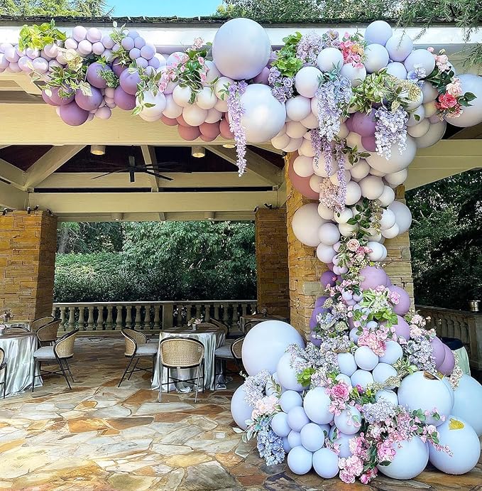 Dusty Purple Double Stuffed Balloons Different Size 115Pcs 5/10/12/18" Light Purple Balloon Arch Garland kit for Birthday Baby Shower Bridal Shower Fairy Gender Reveal Party