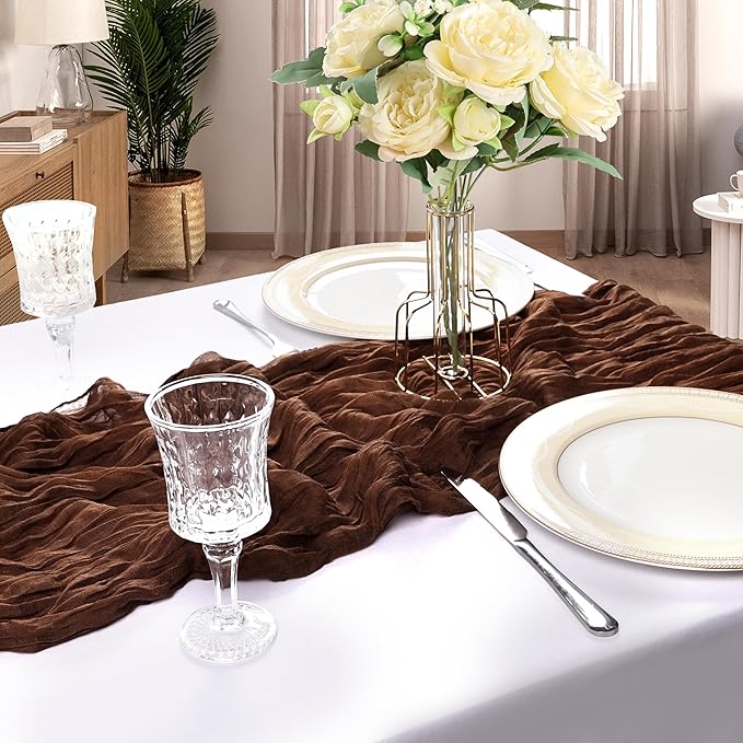 6 Pack 10FT Brown Cheesecloth Table Runner 120 Inch Long Gauze Rustic Boho Spring Cheese Cloth Table Runner Sheer Fabric Decorations for Holiday Party Wedding Banquet Bridal Baby Shower Décor