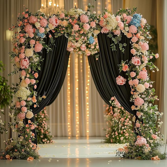 Wokceer Black Backdrop Curtain for Parties 10x8FT Photo Backdrop Drapes for Wedding Polyester Backdrop for Photoshoot Baby Shower Birthday Party Curtains Photography Background 2 Panels 5x8FT