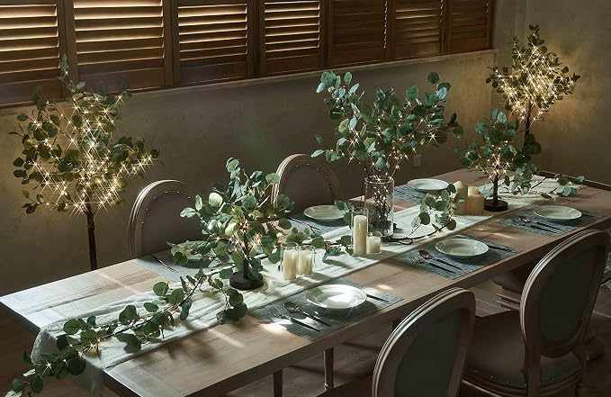 LITBLOOM Lighted Eucalyptus Garland Battery Operated with Timer 6FT 96 LED Artificial Greenery Twig Vine Lights for Room Stairs Mantle Wedding Holiday Decoration Indoor Outdoor