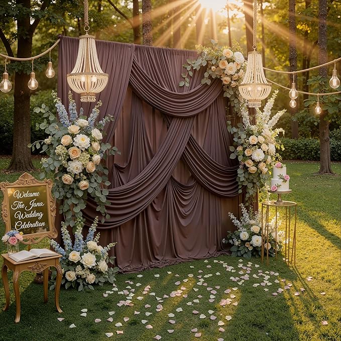 20ft x 10ft Wrinkle Free Brown Backdrop Curtains for Parties, 4 Panels 5x10ft Thick Polyester Photo Backdrop Drapes for Weddings Birthday Party Photography Background