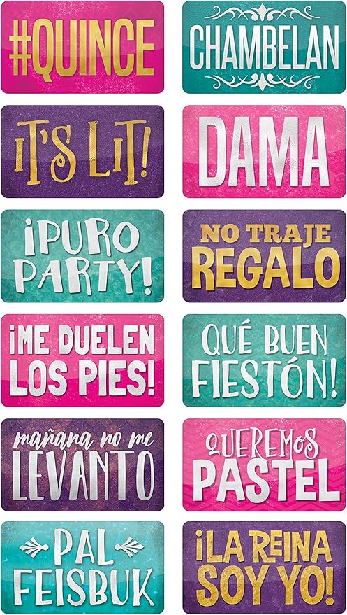 Quinceanera Photo Booth Props Kit by King Props | 40 Piece Teal Gold Mis Quince Anos Party Decorations | Sweet 16 Photo Booth Accessories