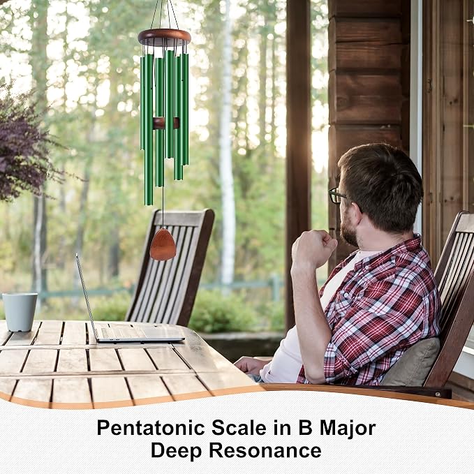 Bursvik Large Aluminium Wind Chimes 37 Inches to Create a Zen Atmosphere Suitable for Outdoor, Garden, Patio Decoration. Classic Wind Chimes with Wind Catcher Suitable as A Gift for Unisex(Green)