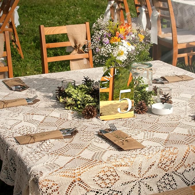 Mirror Arched Wedding Table Numbers 1-20 with Stands, 5"x7" Double-sided Letter, Acrylic Wedding Signs Centerpiece Decoration for Wedding Reception Party (Gold, Table Numbers 1-20)