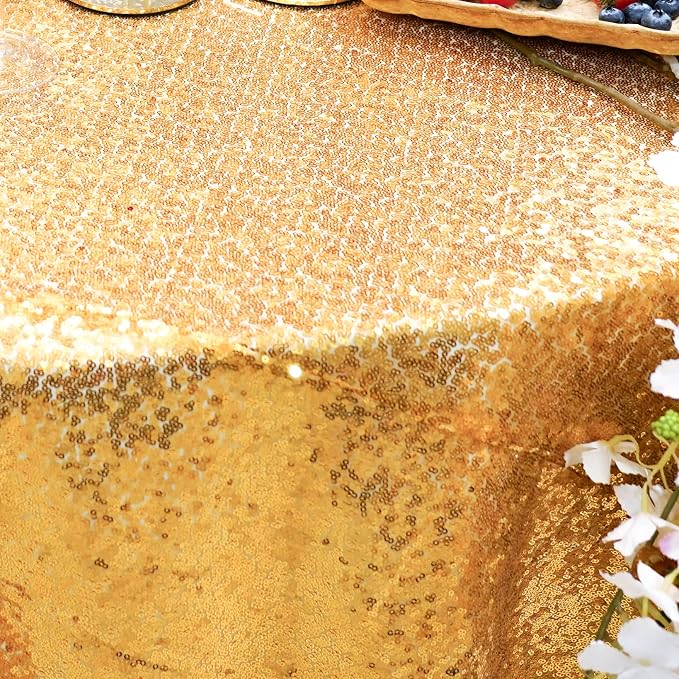 Gold Sequin Round Tablecloth 120'' - Dazzling Decorations for Weddings, Parties, Baby & Bridal Showers