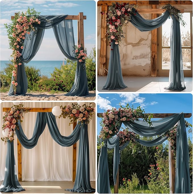 Wedding Arch Draping Fabric 1 Panel 28.7" x 20FT Grey Blue Sheer Chiffon Backdrop Drapes for Wedding Ceremony Birthday Party Bridal Shower Outdoor Decoration