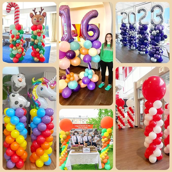 4 Sets Balloon Column Stand Kit, 7 Feet Height Adjustable Balloon Tower Pillar with Reusable Metal Telescopic Design for Graduation, Wedding, Baby Shower, Birthday Party Decoration