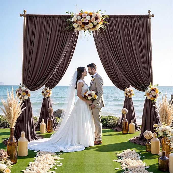 20ft x 12ft Brown Backdrop Curtains for Parties, Wrinkle Free 4 Panels Photo Backdrop Drapes Back Drop Cloth for Wedding Birthday Photography Background Decor