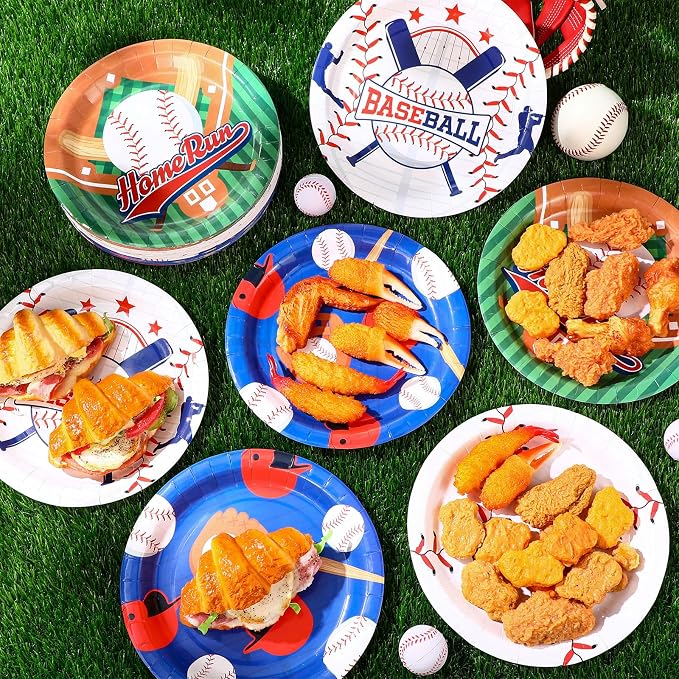 Funnymoom 60 Pcs Baseball Paper Plates Party Supplies 9 Inch Baseball Themed Birthday Party Decorations Disposable Plates for Adults Game Day Birthday Favors