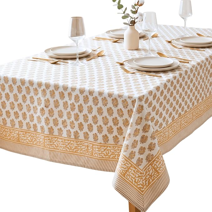 ATOSII Cotton Tablecloth 60" X 108" Inches Ivy Yellow
