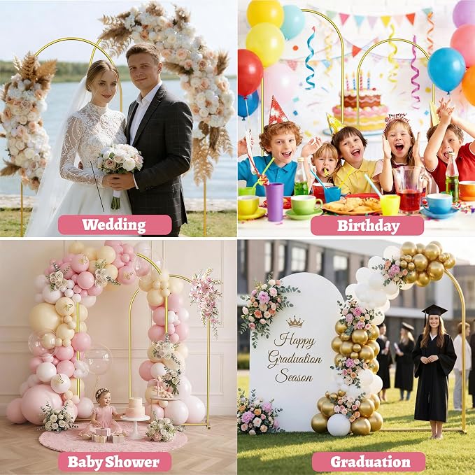 Arch Backdrop Stand Set of 2 (7.2FT,6FT), Gold Metal Arch Stand for Wedding Ceremony, Birthday Party, Baby Shower, Graduation, Floral Balloon Decoration