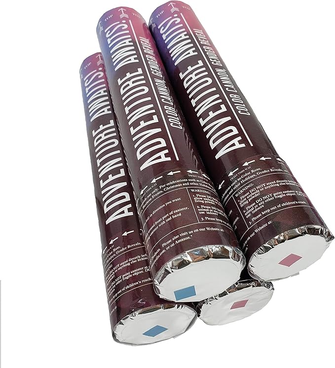 Adventure Awaits! - BABY GENDER REVEAL - 4-Pack Hand Held Air Filled Party Popper - 3 options: 4 Blue or 4 Pink or 2 Red/2 Blue - Check our store for other Color Run Festival colors! (2 Pink & 2 Blue)