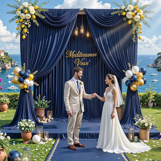 20 ft x 10 ft Wrinkle Free Navy Blue Backdrop Curtain for Parties,Polyester Photo Backdrop Drapes, Thick Background 4 Panels 5ft x 10ft for Baby Shower Wedding Birthday Party Backdrop Stand