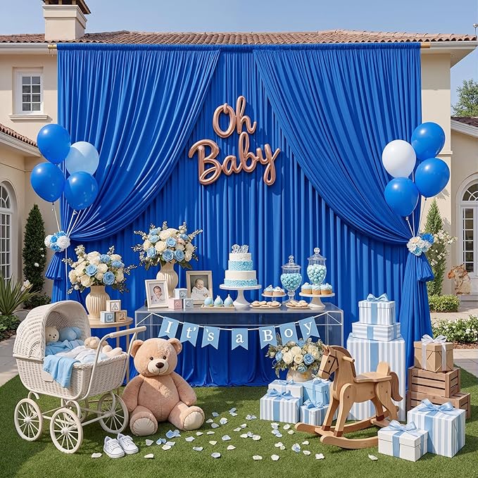 Wrinkle Free 10x8 ft Royal Blue Backdrop Curtains for Parties, Polyester Backdrop Drapes Soft Back Drop for Birthday Wedding Photography Background Decorations