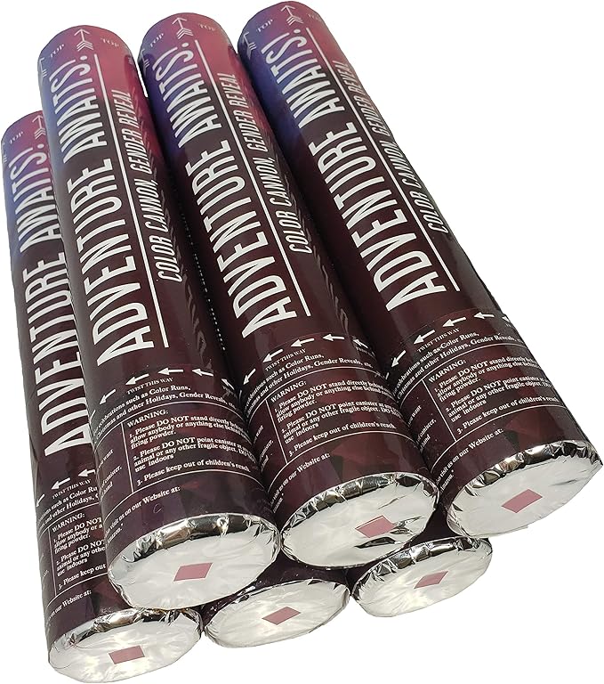 Adventure Awaits! - Baby Gender Reveal & for Other Festivals - Color Dispenser 12" x 6-Pack Hand Held Air Filled Party Popper - Also for Color Run Festival Product (Pink)