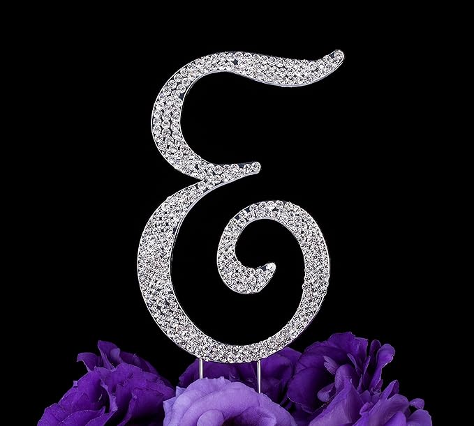 LOVENJOY Gift Boxed Rhinestone Initial E Wedding Cake Topper Silver