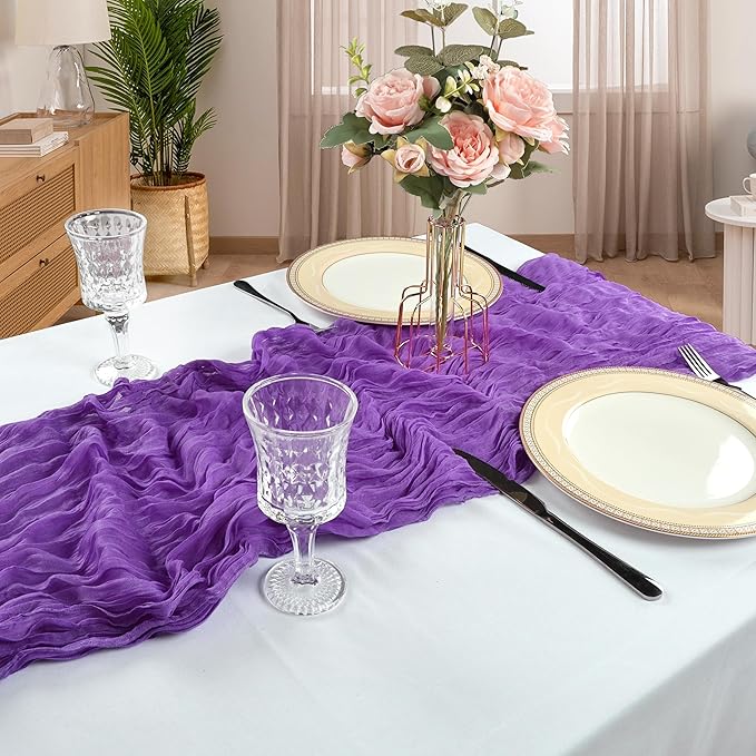 6 Pack 10FT Purple Cheesecloth Table Runner 120 Inch Long Gauze Rustic Boho Spring Cheese Cloth Table Runner Sheer Fabric Decorations for Holiday Party Wedding Banquet Bridal Baby Shower Décor