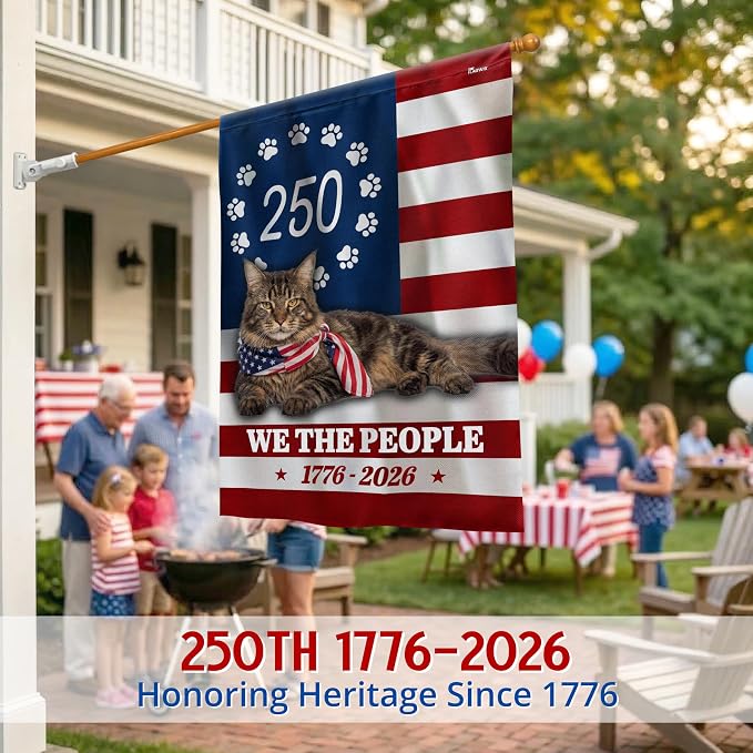 FLAGWIX American 250 Years Anniversary Cat Flag - Polyester Double-sided House Flags For Outside (29.5" x 39.5") - 4th of July Decorations for Home Yard Garden Decor Banner, Gifts For Men Women
