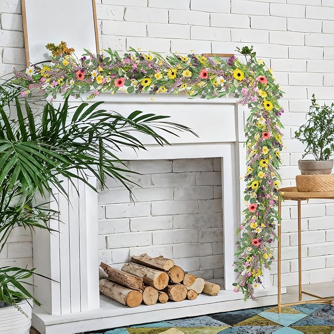 3pcs 6 ft Artificial Wildflower Garlands Wisteria Lavender Garland Daisy and Lavender Faux Floral Vine Summer Spring Floral Fake Garland All Year Round Home Decor for Indoor Outdoor Wedding Arch