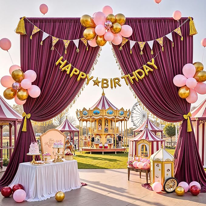 20ftx15ft Burgundy Backdrop Curtains for Parties, Wrinkle Free Polyester Burgundy Photo Backdrop Drapes 4 Panels 15 ft Long Back Drop Cloth for Wedding Birthday Photography Background Party