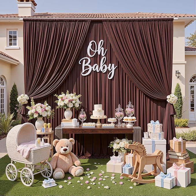 10ft x 10ft Wrinkle Free Brown Backdrop Curtains for Parties, Polyester Photo Backdrop Drapes 2 Panels 5x10ft for Wedding Birthday Party Photography Background Photoshoot