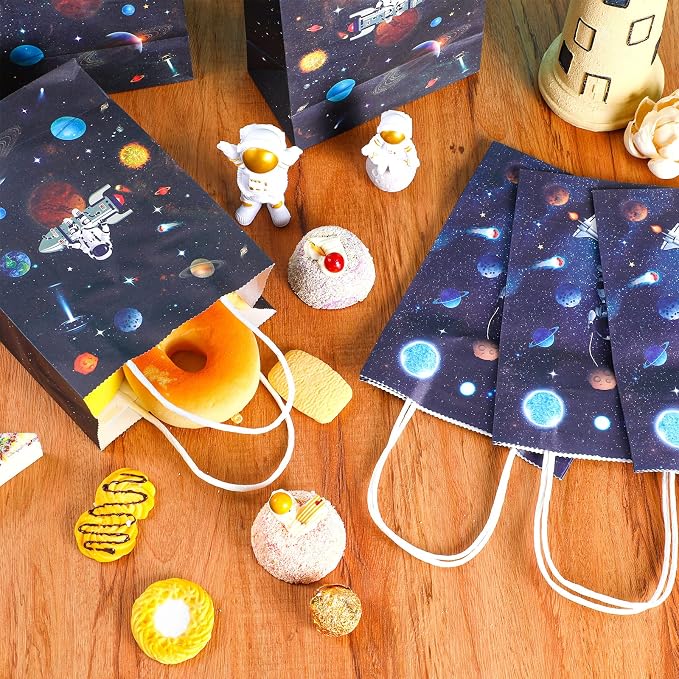 Nezyo 24 Pack Space Party Favor Gift Bags Galaxy Gift Bags for Space Astronaut Star Theme Party Supplies(Outer Style)